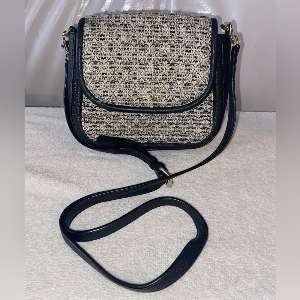Authentic Karl Lagerfeld Black and White Tweed Crossbody Handbag